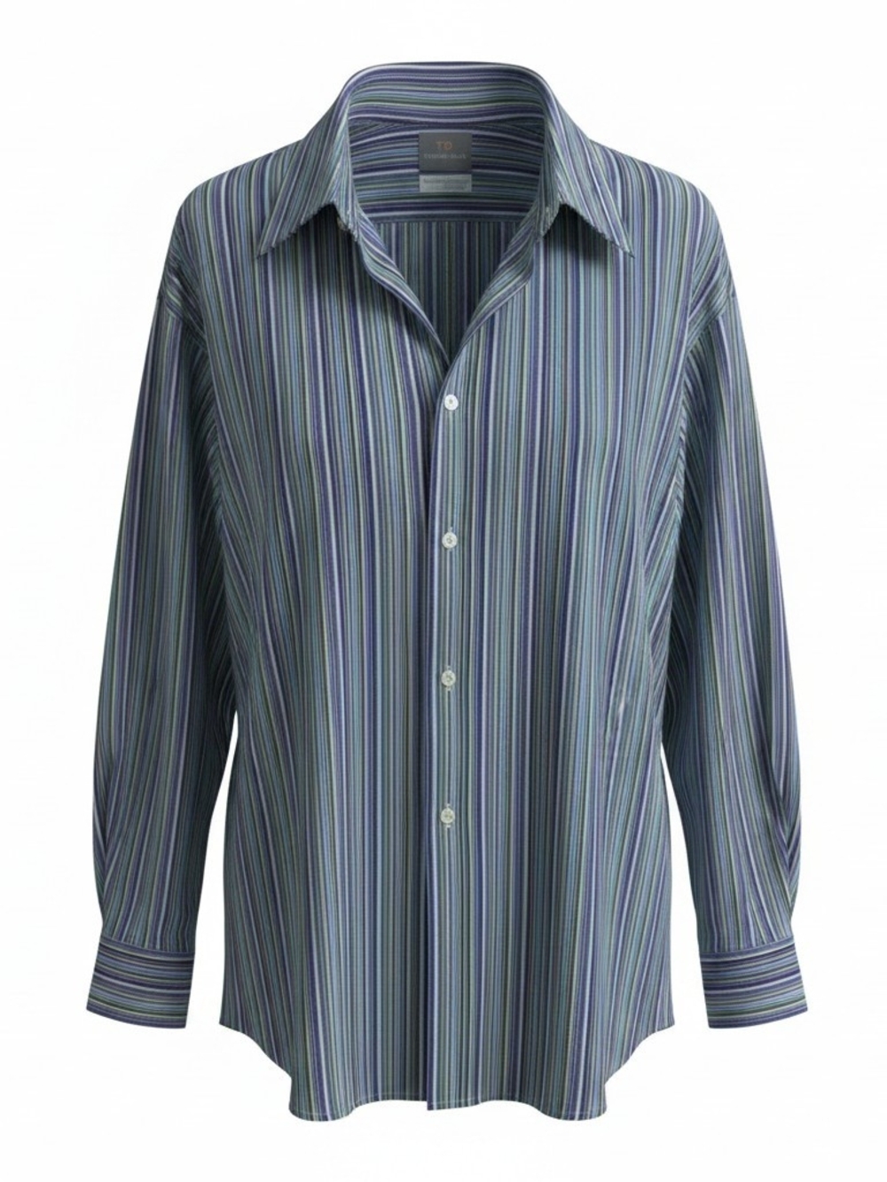 Thomas Dean Navy and White Multi-Stripe Dress Shirt XXL